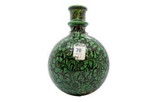 A PERSIAN/NEAR EASTERN POTTERY FLASK, the floral painted globular body rising to a knopped neck,