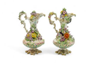 A PAIR OF MEISSEN ENCRUSTED ROSEWATER FLASKS Late 19th century, 15cms high