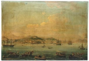 SALVATORE CANDIDO (act. 1823-1869) OIL PAINTING ON CANVAS OF THE BAY OF NAPLES, depicting an array