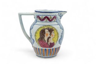 A PEARLWARE PUZZLE JUG DATED 1826 Molded with bust portraits of Louis XVI, Marie Antoinette and