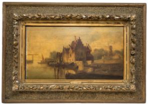 JAN VAN HOOM (20TH CENTURY) A PAIR OF CANAL SCENE OIL PAINTINGS, on chamfered panels, inscribed
