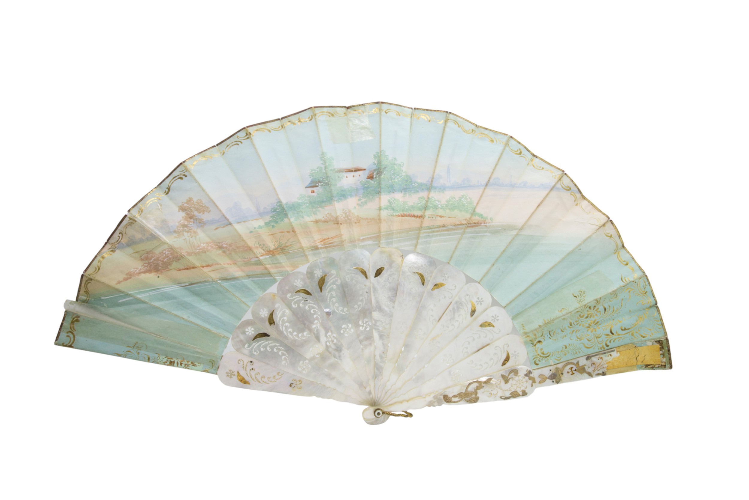 TWO FANS 19th century, each in fitted cases, one example with mother of pearl sticks, 28cms - Image 3 of 4