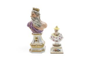 A MEISSEN MINIATURE BUST OF NEPTUNE Late 18th/19th century, 8.5cms high, together with a chinoiserie