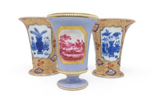 A PAIR OF ENGLISH, ORIENTAL STYLE VASES Early 19th century, together with a lavender ground vase