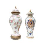 A SAMSON CHINESE EXPORT-STYLE BALUSTER VASE AND ANOTHER BALUSTER VASE, the Samson vase with armorial