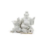 A MEISSEN FIGURAL GROUP OF A SEATED MAN ON A DRAGON 18th / 19th century, 15cms high