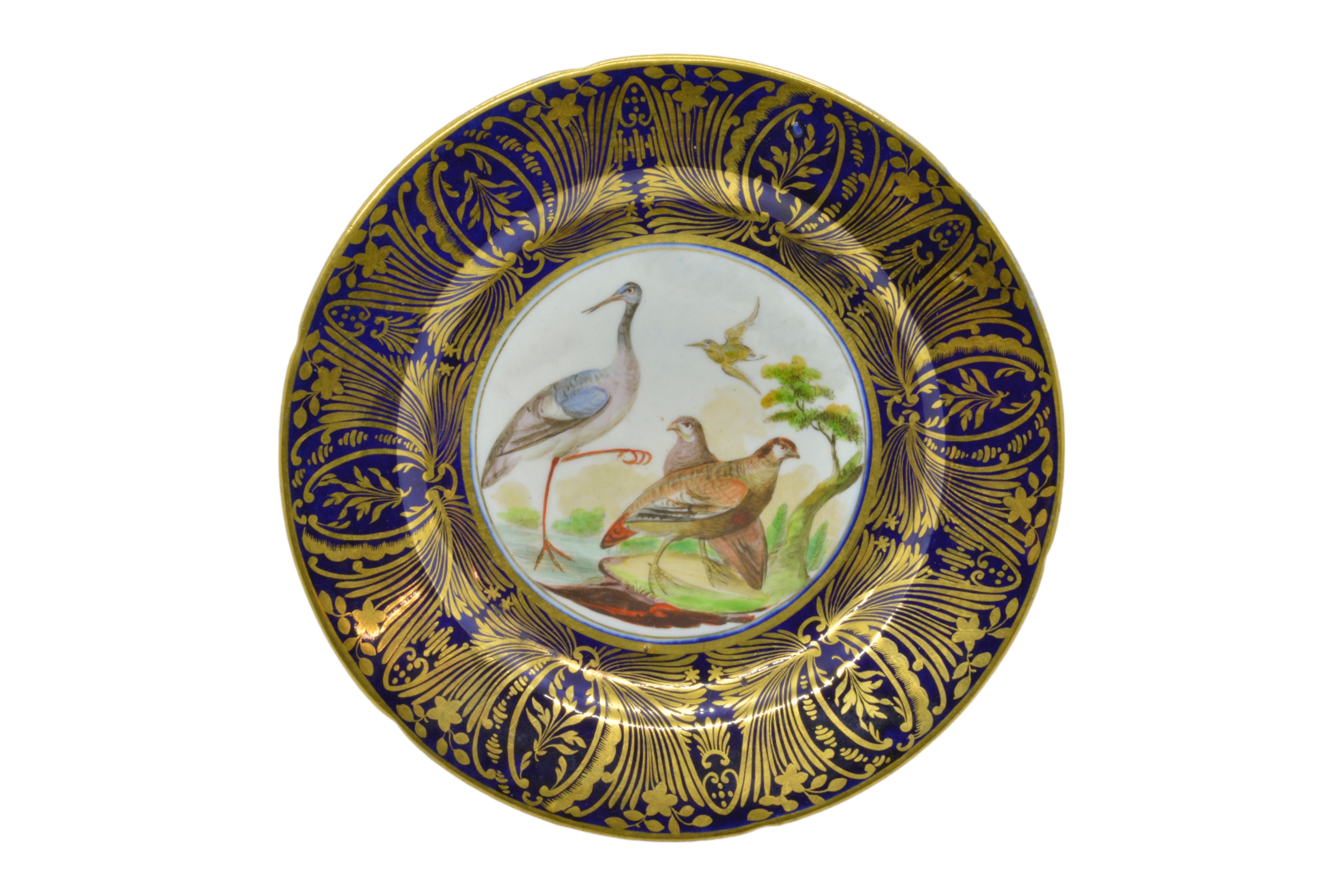 A CHAMBERLAIN WORCESTER CABINET PLATE Early 19th century painted with a peacock, a pair of Paris - Image 5 of 8