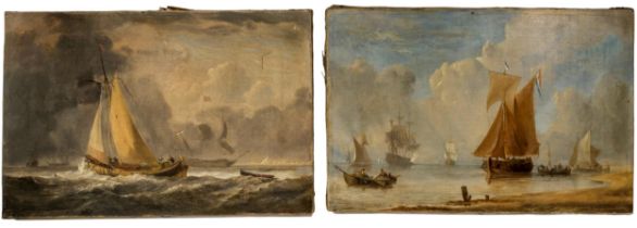 ATTRIBUTED TO JOHN CHRISTIAN SCHETKY (1778-1884) TWO MARITIME OIL PAINTINGS ON CANVAS, one signed