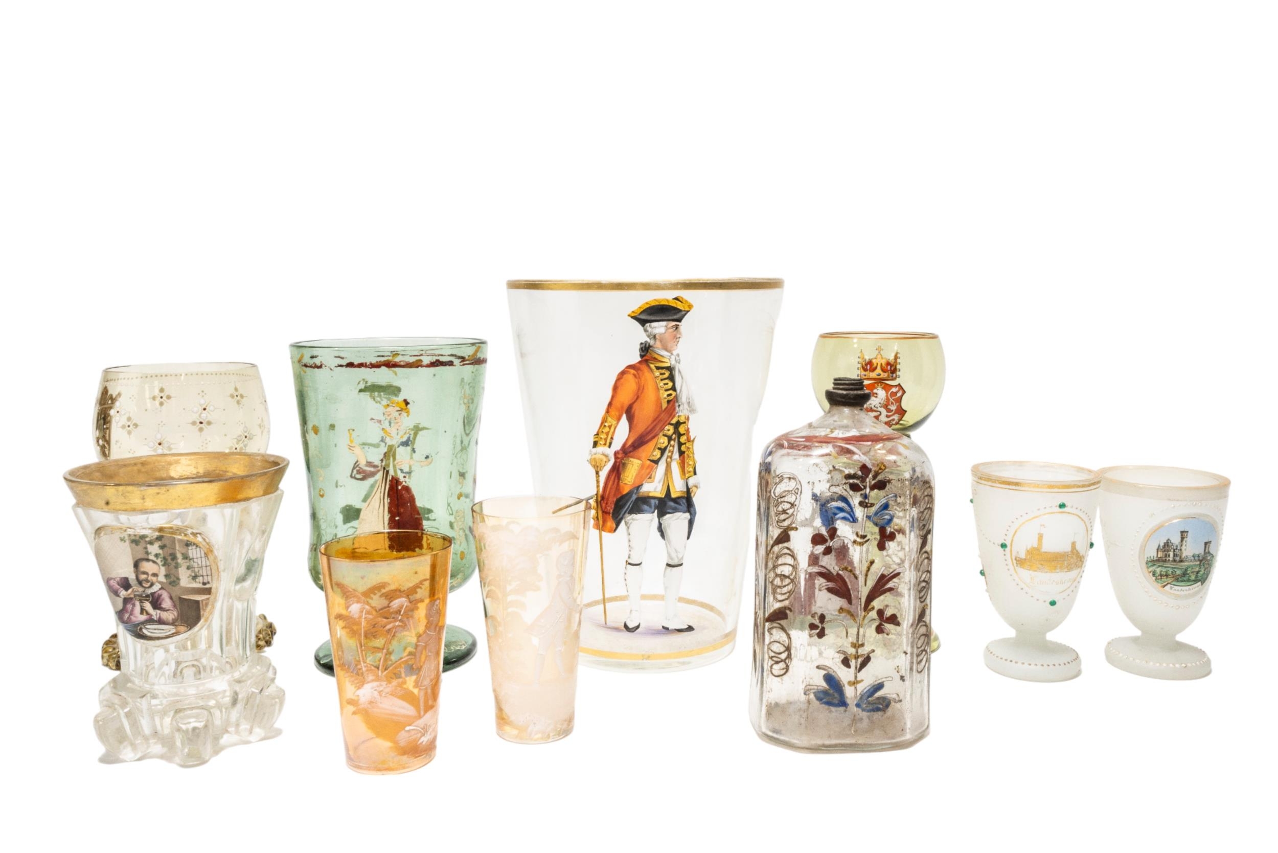 A GROUP OF CONTINENTAL GLASS WARE, PREDOMINANTLY 19TH CENTURY, the lot includes a spar glass with