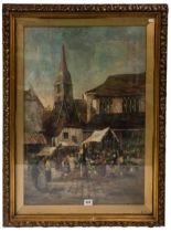 IVY WEBB (20TH CENTURY) CONTINENTAL MARKET SCENE OIL PAINTING ON CANVAS, signed in lower left corner