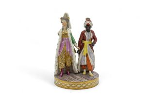 A FRANKENTHAL GROUP TWO FIGURES IN 'TURKISH' COSTUME Late 18th / 19th century 20cms high