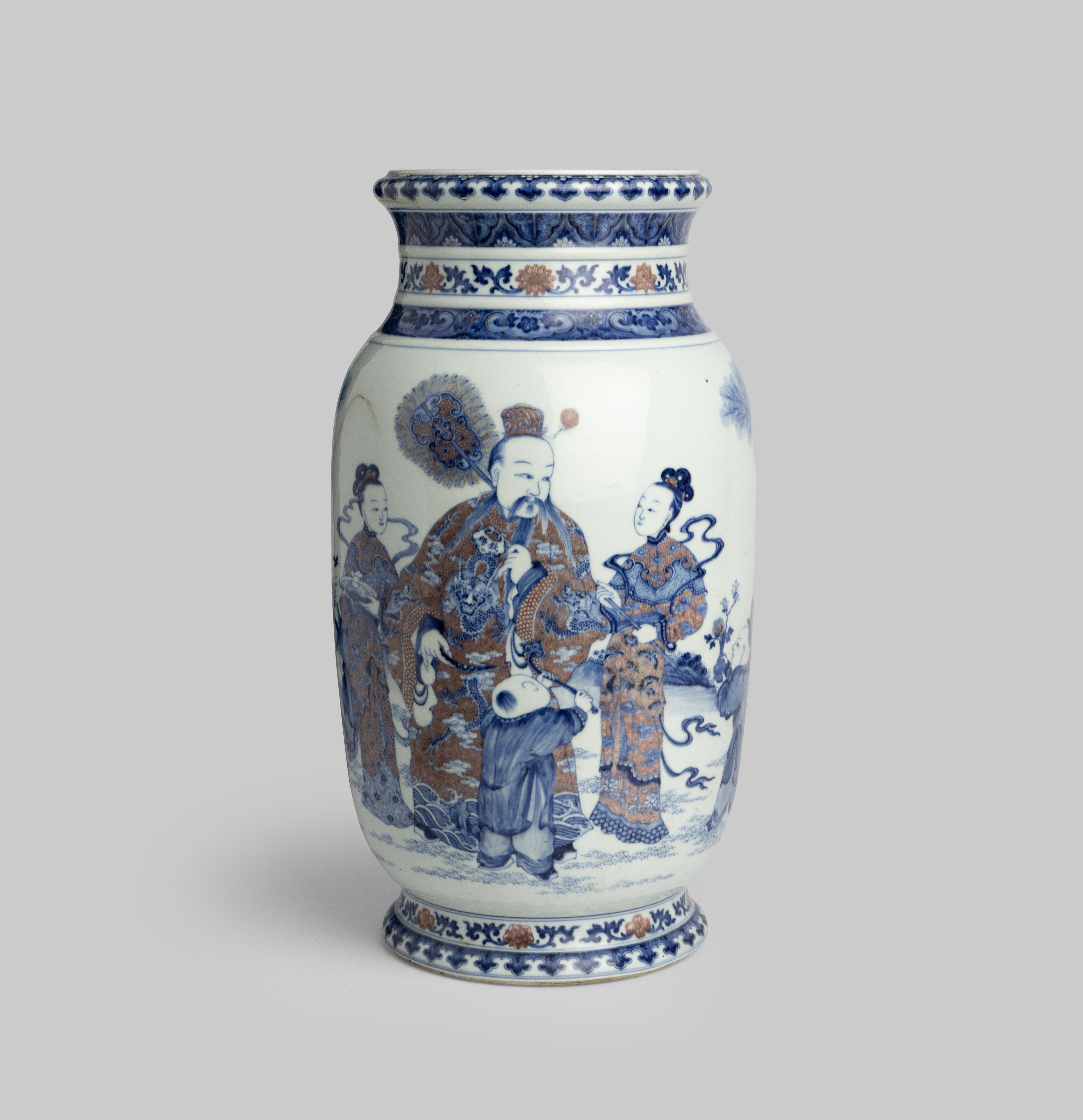 A LARGE AND RARE UNDERGLAZE BLUE AND COPPER-RED 'STAR GOD & DEER' LANTERN VASE YONGZHENG / - Image 10 of 12