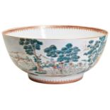 A LARGE CHINESE EXPORT 'HUNTING SUBJECT' BOWL QIANLONG PERIOD (1736-1795) the exterior painted