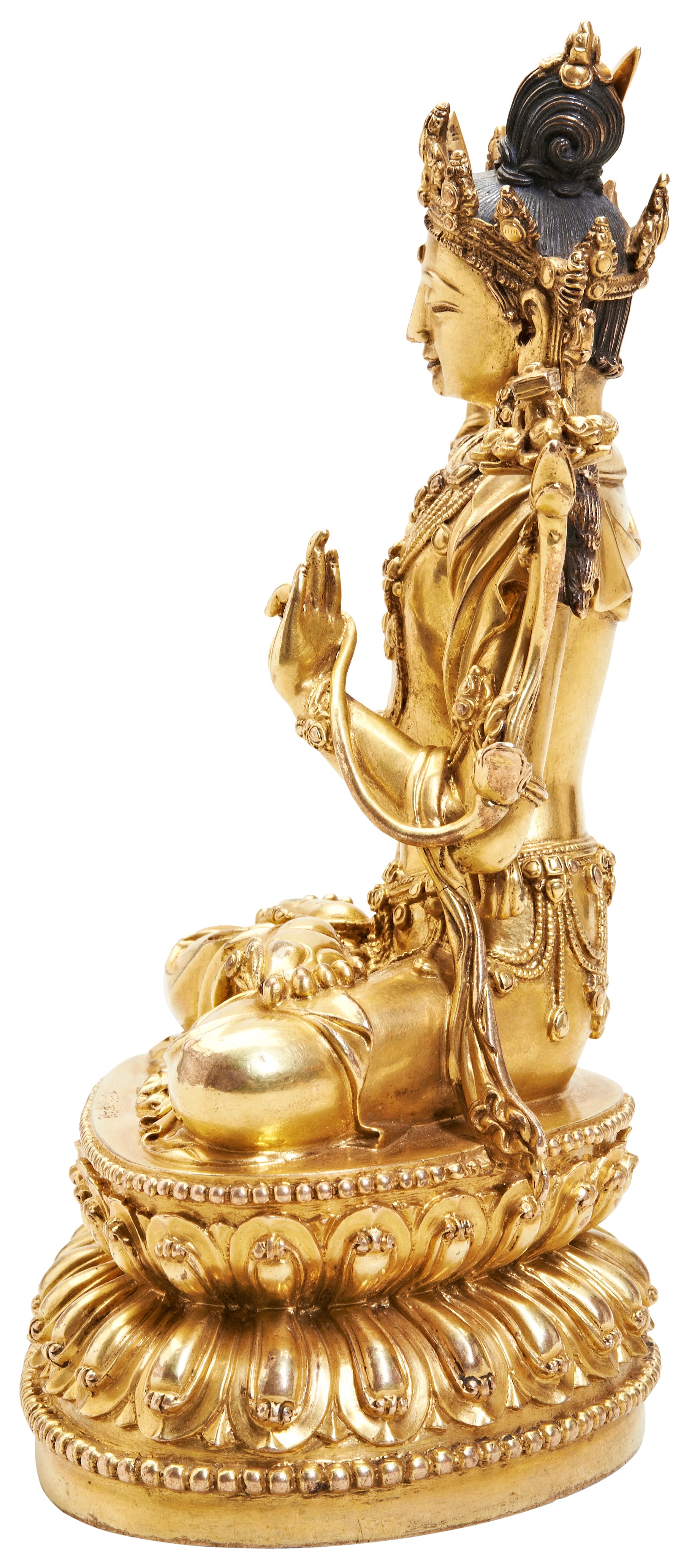 A FINE GILT BRONZE FIGURE OF MANJUSHRI YONGLE SIX CHARACTER MARK AND PROBABLY OF THE PERIOD  明 - Image 9 of 9