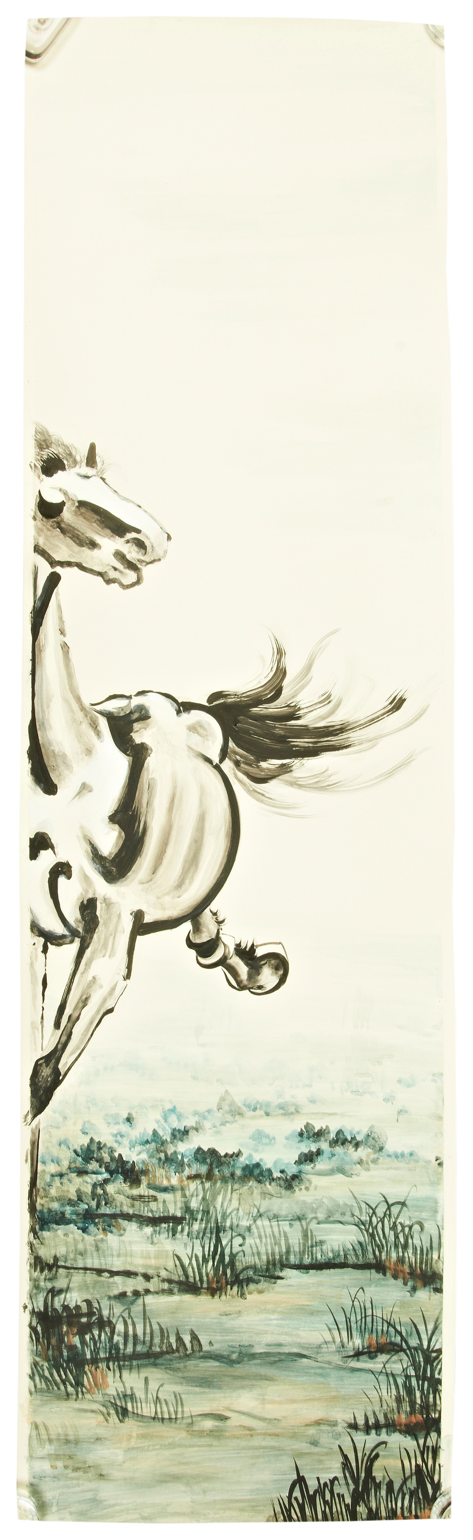 FOLLOWER OF XU BEIHONG (1895-1953); FOUR GALLOPING HORSES colour and ink on paper, six individual - Image 3 of 7
