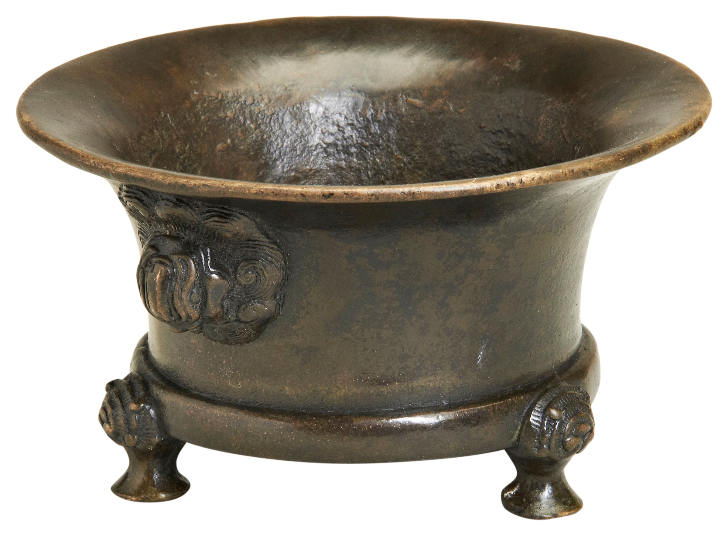 A CAST BRONZE TRIPOD CENSER MING DYNASTY, 15TH-17TH CENTURY with a generous flaring rim with two