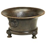 A CAST BRONZE TRIPOD CENSER MING DYNASTY, 15TH-17TH CENTURY with a generous flaring rim with two