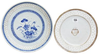 TWO EXPORT PORCELAIN DISHES QING DYNASTY, 18TH CENTURY  one decorated with coat and arms, another