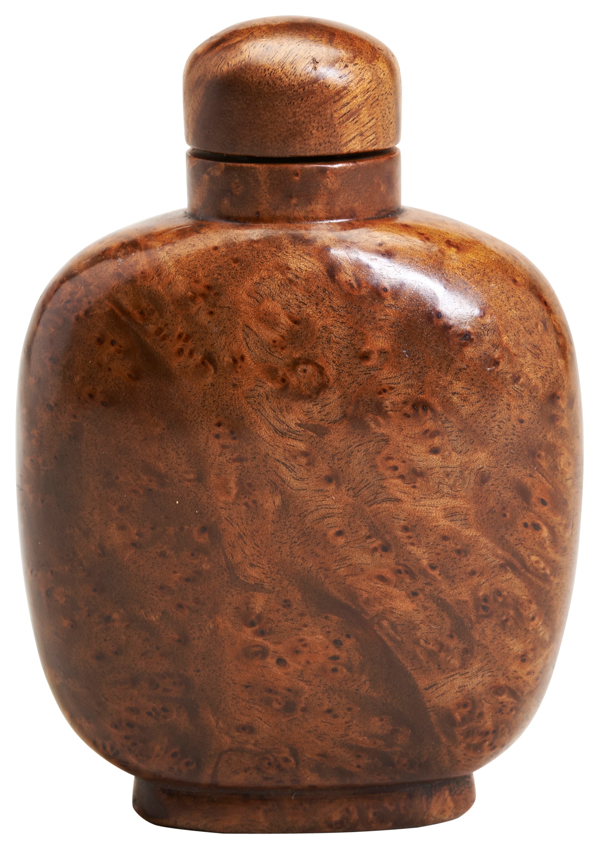 A BURRWOOD SNUFF BOTTLE AND STOPPER  20TH CENTURY  with natural wood grain.