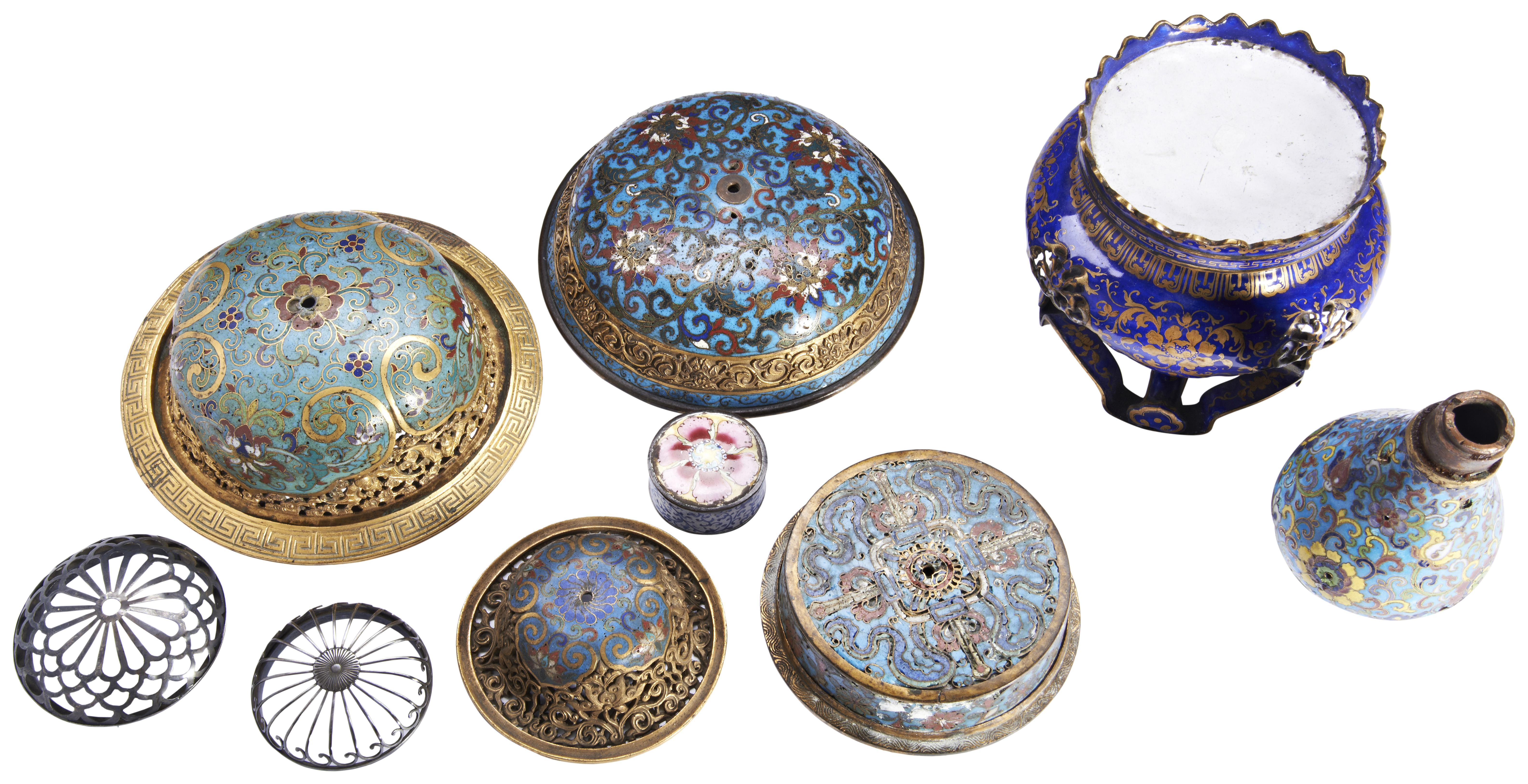 A COLLECTION OF CLOISONNE, ENAMELLED AND METAL COVERS  18TH CENTURY Three cloisonne covers with - Image 2 of 2