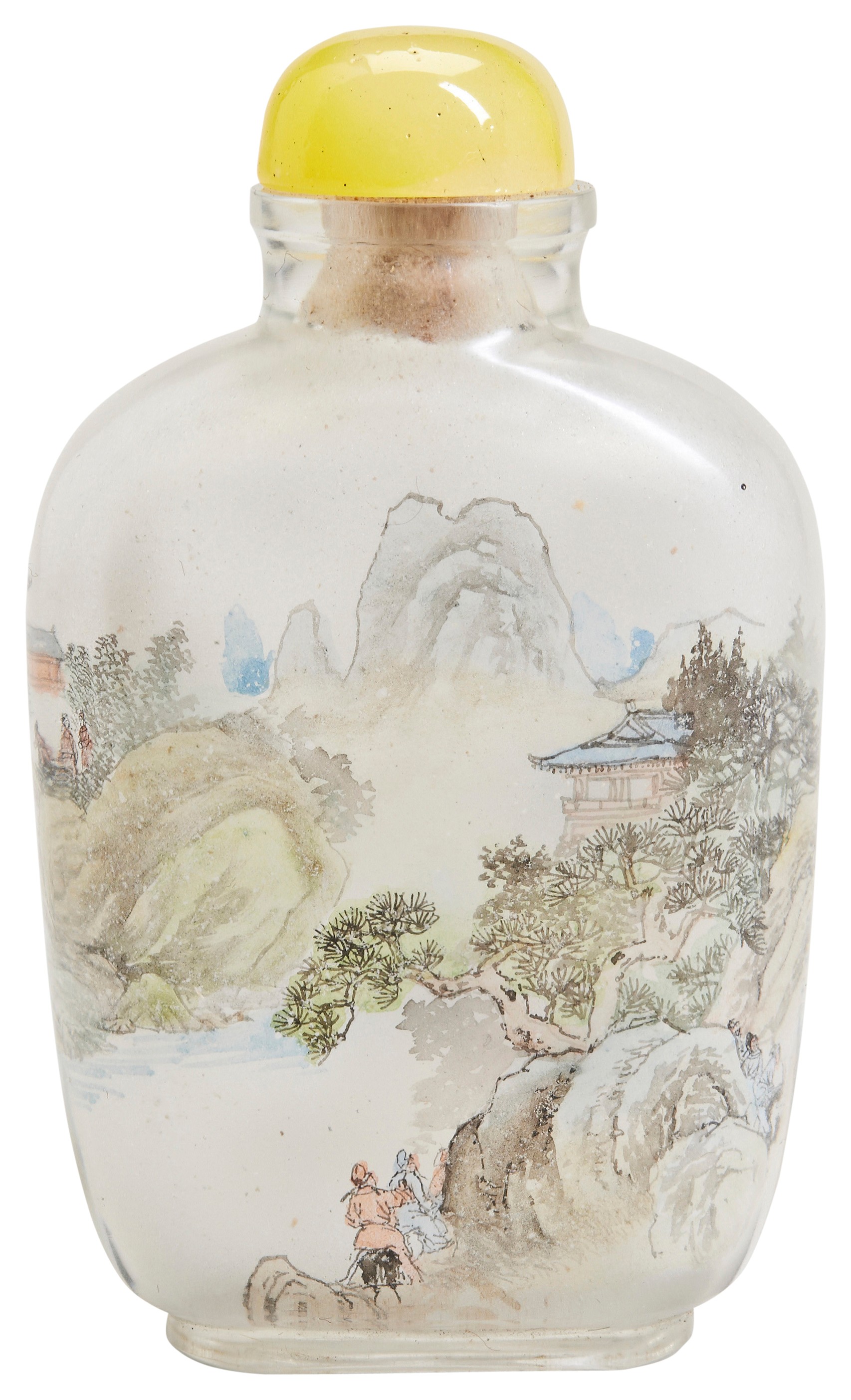 A PEKING GLASS SNUFF BOTTLE WITH A STOPPER  20TH CENTURY  depict a scene of eighteen scholars - Image 2 of 2