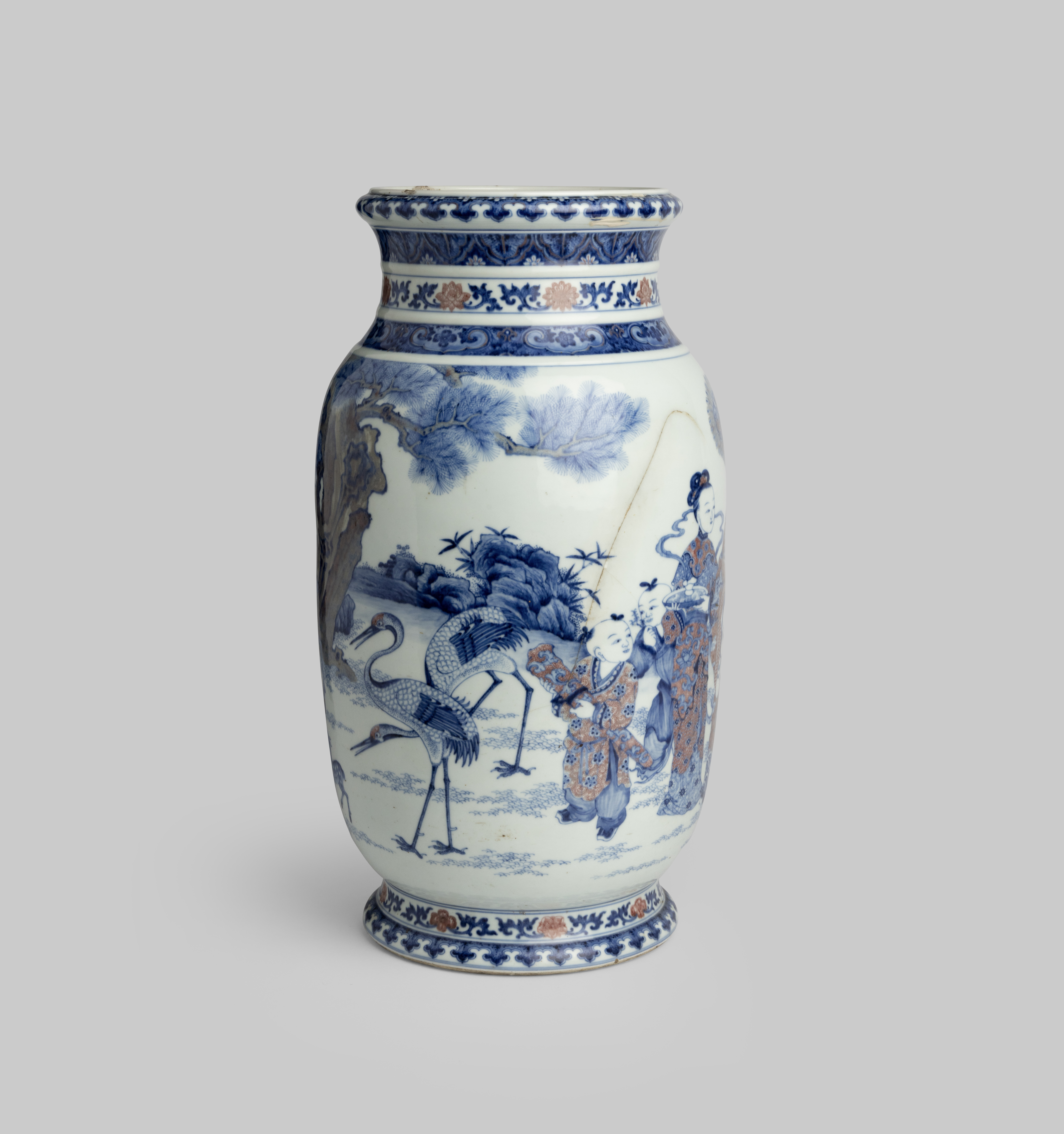 A LARGE AND RARE UNDERGLAZE BLUE AND COPPER-RED 'STAR GOD & DEER' LANTERN VASE YONGZHENG / - Image 8 of 12