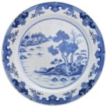 A LARGE CHINESE EXPORT BLUE AND WHITE 'LANDSCAPES' CHARGER QIANLONG PERIOD (1736-1795) painted