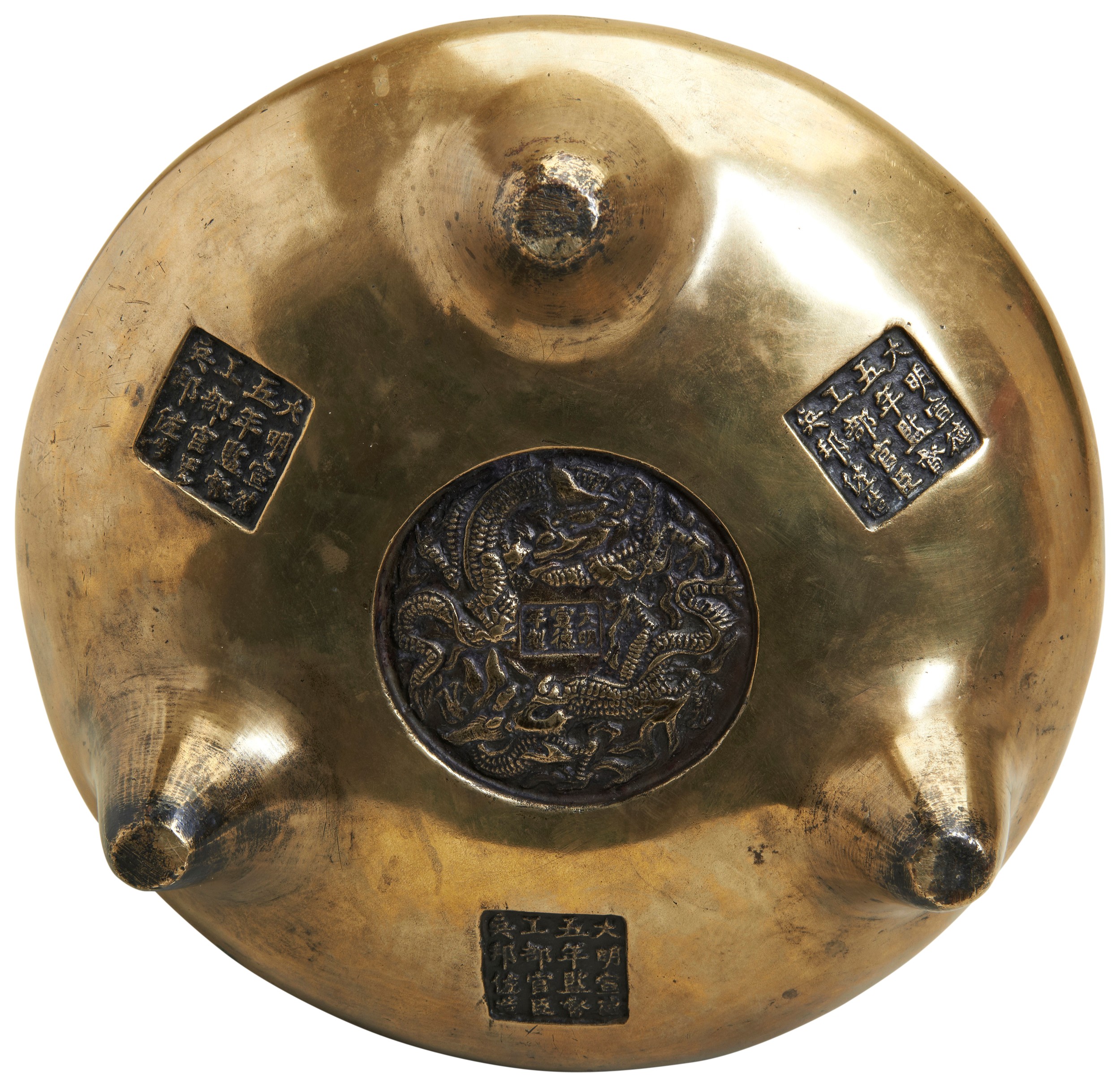 A LARGE BRONZE TRIPOD CENSER QING DYNASTY, 19TH CENTURY large bronze censer with 'Xuande' mark - Image 2 of 2