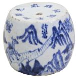 A BLUE AND WHITE 'LANDSCAPE' SCROLL WEIGHT GUANGXU PERIOD (1875-1908) of barrel form, the sides