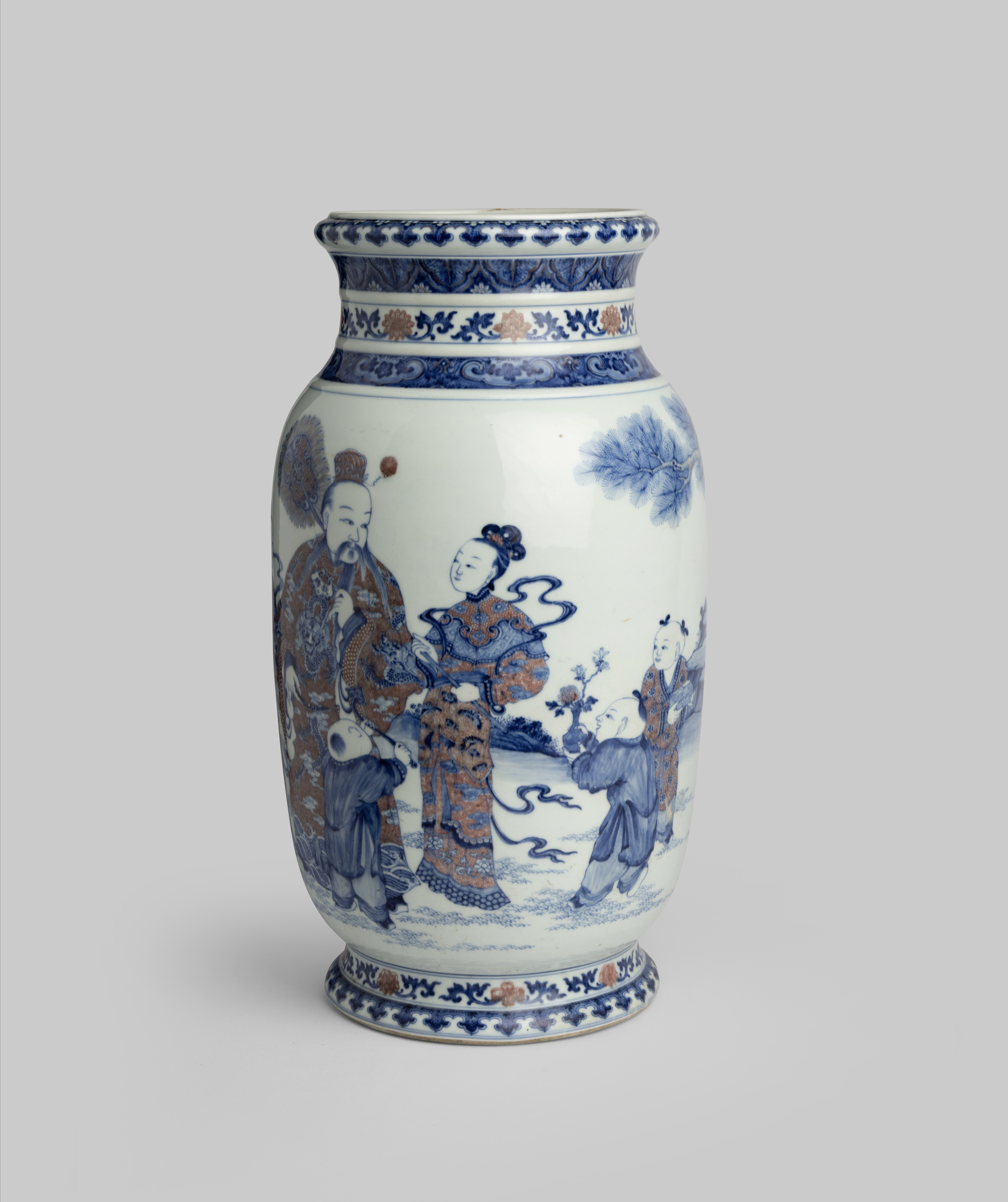 A LARGE AND RARE UNDERGLAZE BLUE AND COPPER-RED 'STAR GOD & DEER' LANTERN VASE YONGZHENG / - Image 6 of 12