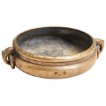 A RARE BRONZE TRIPOD CENSER 17TH CENTURY of compressed globular form with two scroll and loop