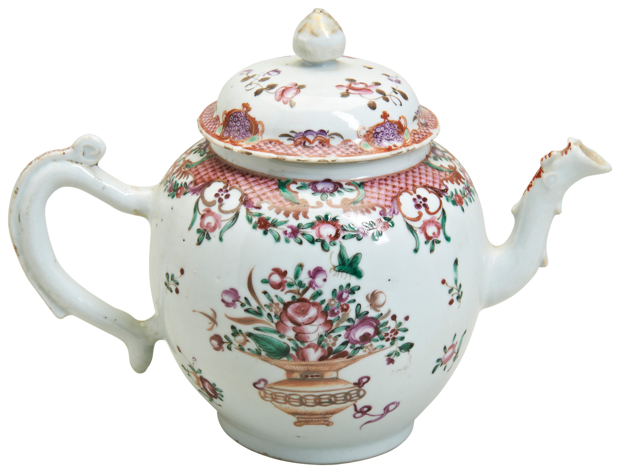 A CHINESE EXPORT FAMILLE ROSE TEAPOT  QIANLONG 18TH CENTURY teapot with lid, decorated with