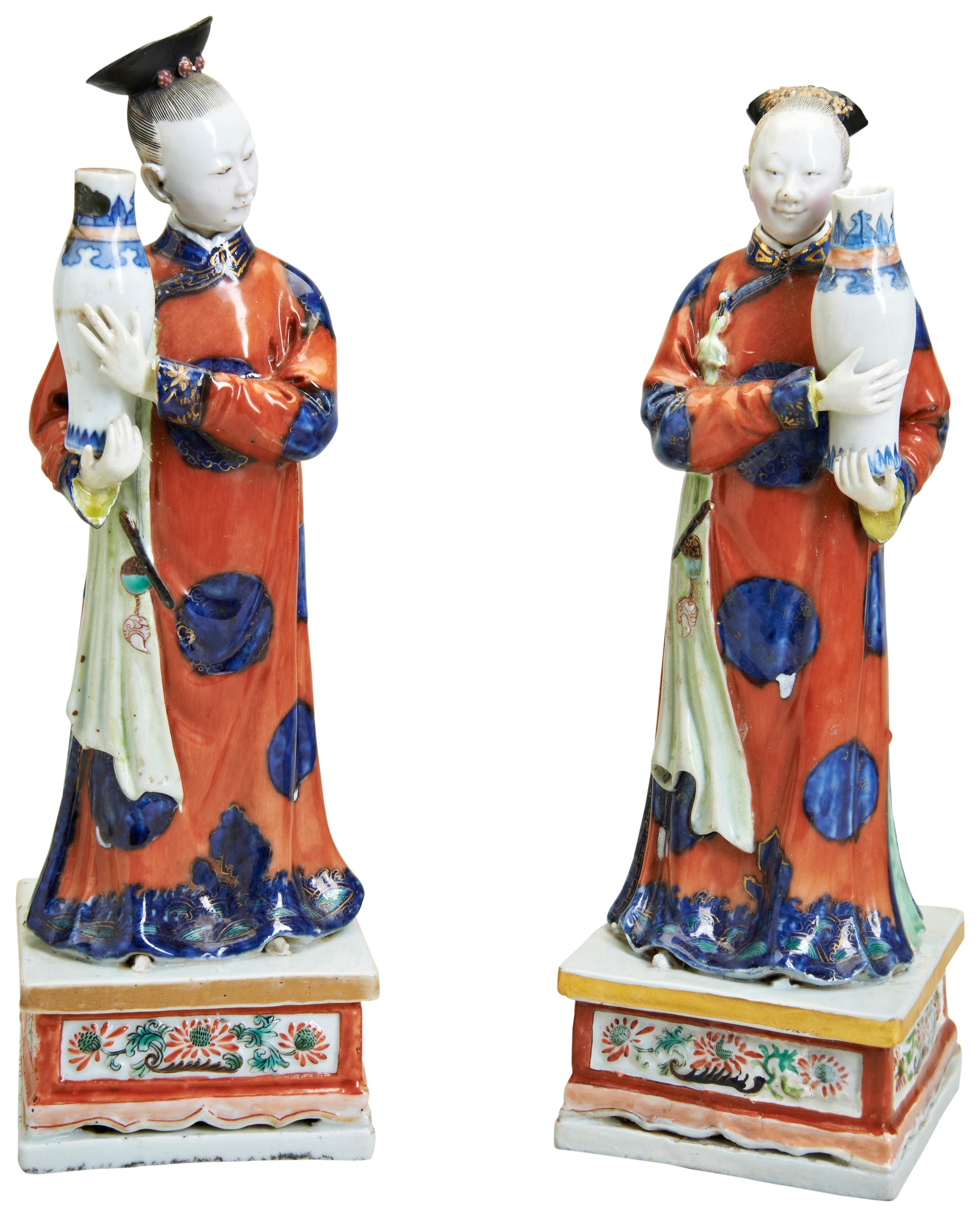 A PAIR OF CHINESE EXPORT PORCELAIN NODDING HEAD LADIES QIANLONG PERIOD (1736-1795) 清 乾隆粉彩侍女瓷塑一对 each