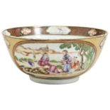 A FINE CHINESE EXPORT FAMILLE ROSE BOWL QIANLONG PERIOD (1736-1795) painted with figural garden