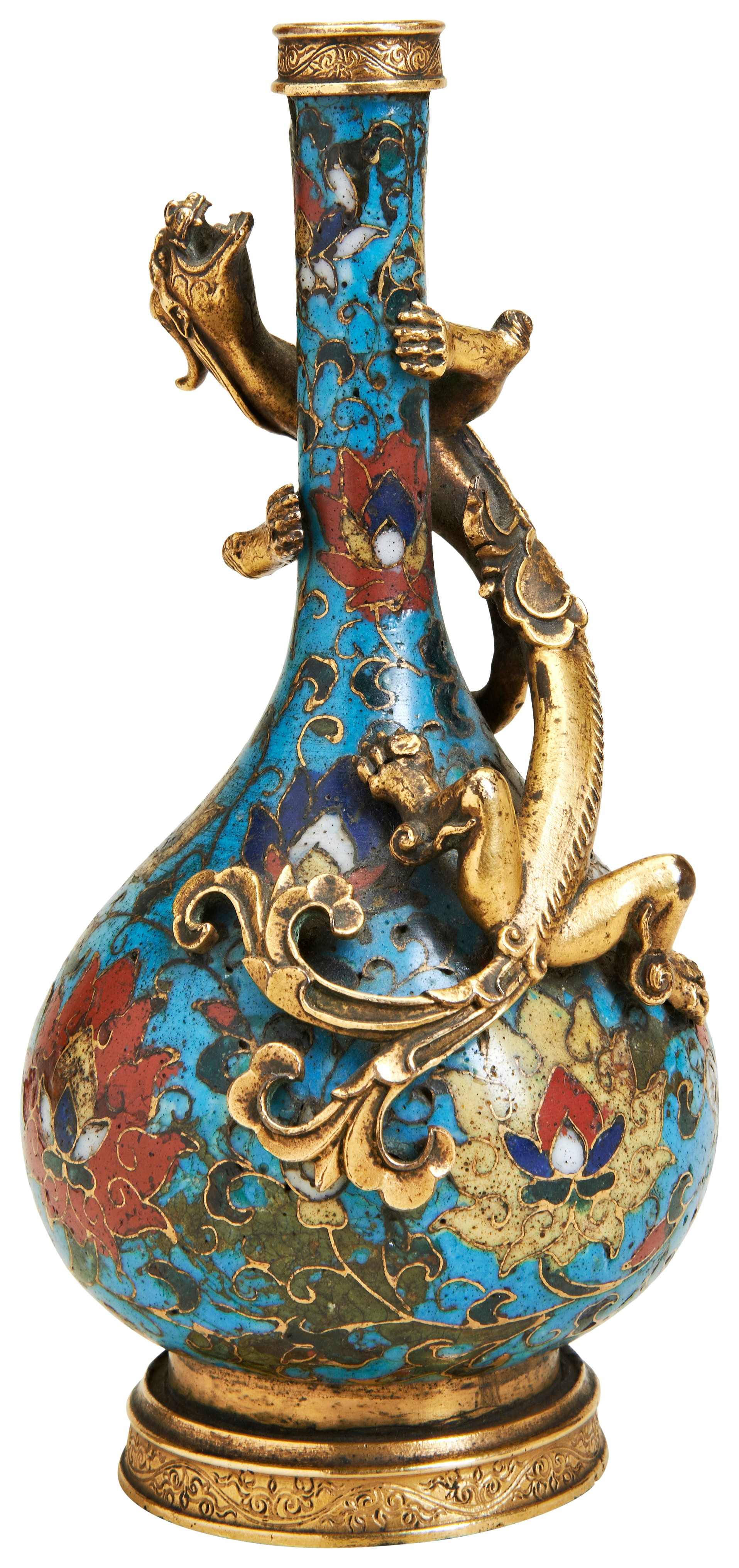 A FINE AND RARE CLOISONNE ENAMEL 'LOTUS' BOTTLE VASE INCISED JINGTAI SIX CHARACTER MARK, MID MING - Image 6 of 6