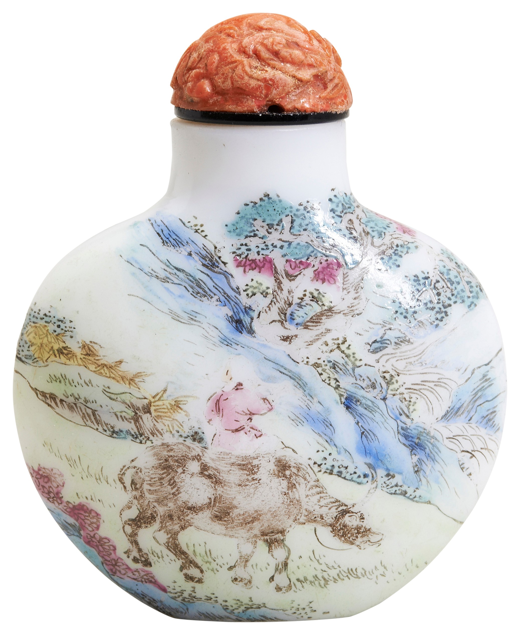 AN ENAMELLED CHINESE GLASS SNUFF BOTTLE  AND STOPPER 19TH/20TH CENTURY white Peking glass snuff - Bild 2 aus 3