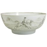 A LARGE CHINESE EXPORT GRISAILLE DECORATED 'HUNTING' BOWL QIANLONG PERIOD (1736-1795) the sides