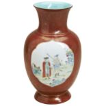 A CORAL GROUND FAMILLE ROSE 'EUROPEAN-SUBJECT' VASE  QING DYNASTY, 19TH CENTURY painted with