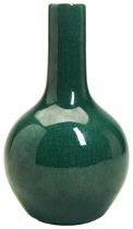 AN APPLE-GREEN GLAZED BOTTLE VASE  19TH CENTURY  with a rich apple-green crackle suffused glaze