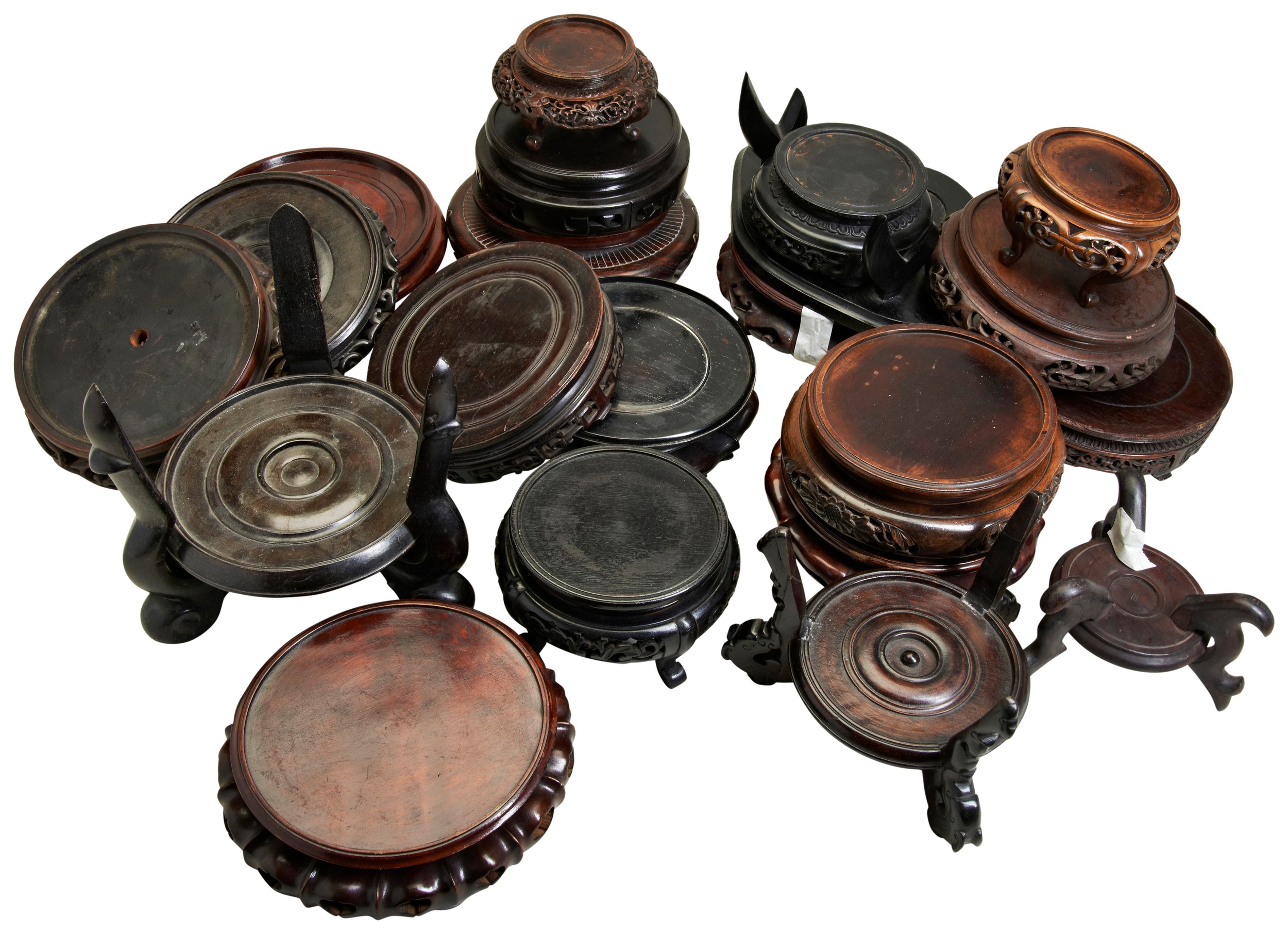 A LARGE COLLECTION OF CHINESE WOOD STANDS 19TH / 20TH CENTURY (qty) sizes ranging from 20cm to