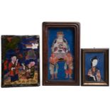 A GROUP OF MIRROR REVERSE GLASS PAINTING 18TH/19TH CENTURY  three mirror reverse glass painting,