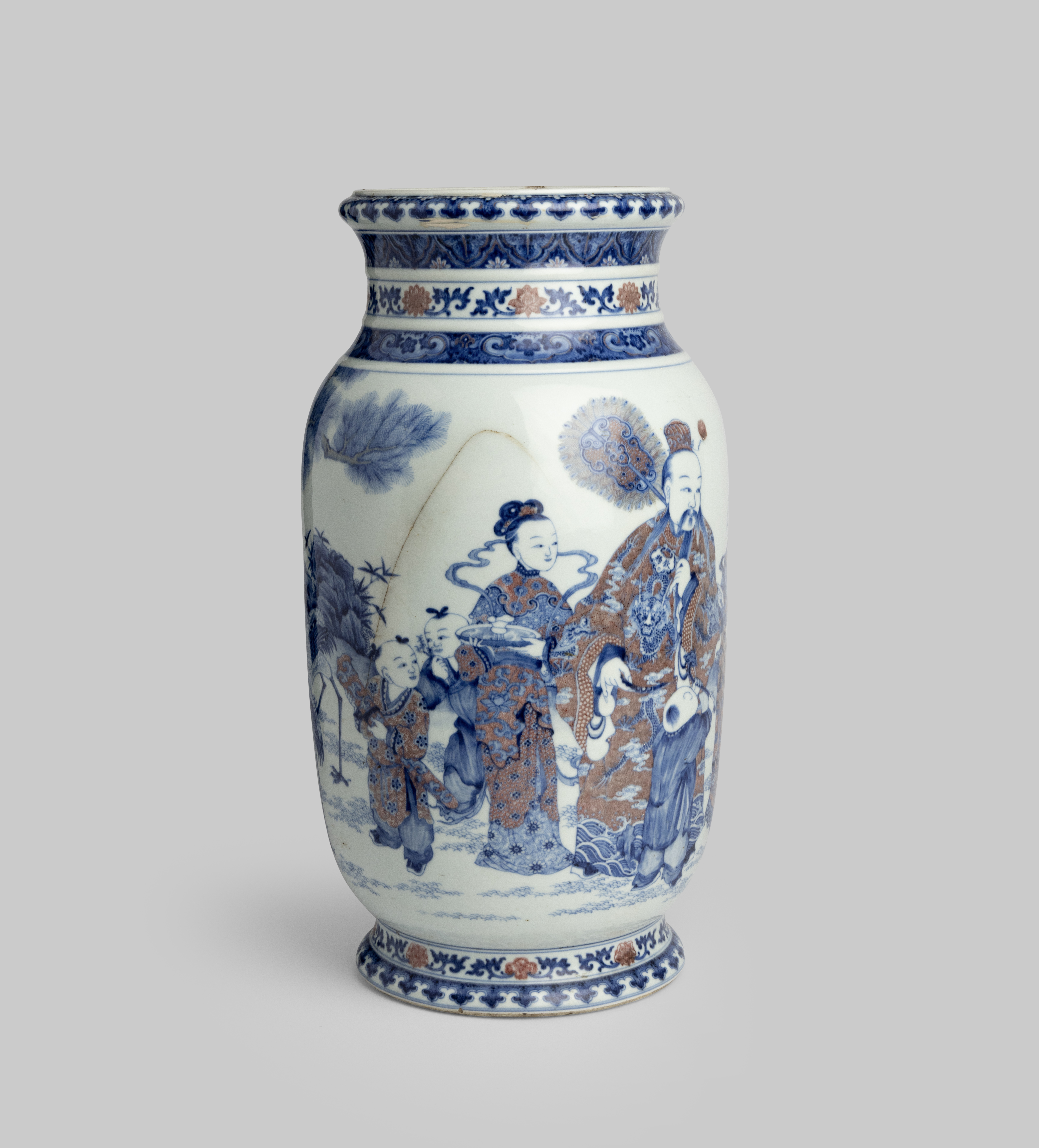 A LARGE AND RARE UNDERGLAZE BLUE AND COPPER-RED 'STAR GOD & DEER' LANTERN VASE YONGZHENG / - Image 9 of 12