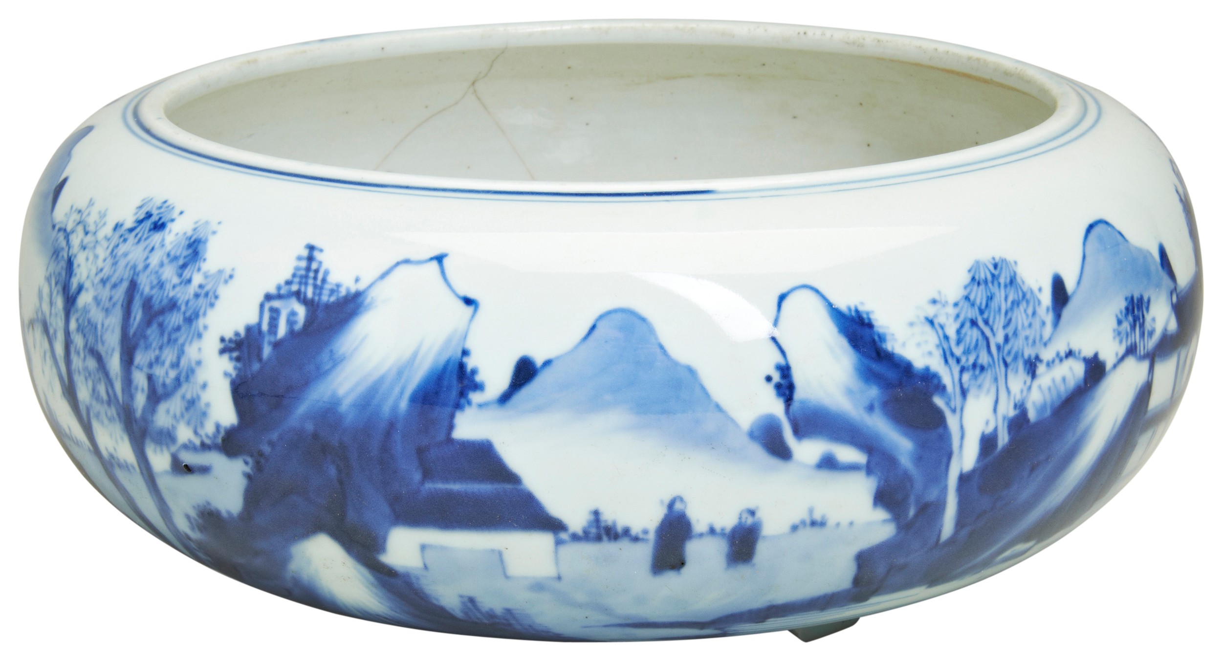 A BLUE AND WHITE 'LANDSCAPES' CENSER QING DYNASTY, 19TH CENTURY  painted with landscape scene with