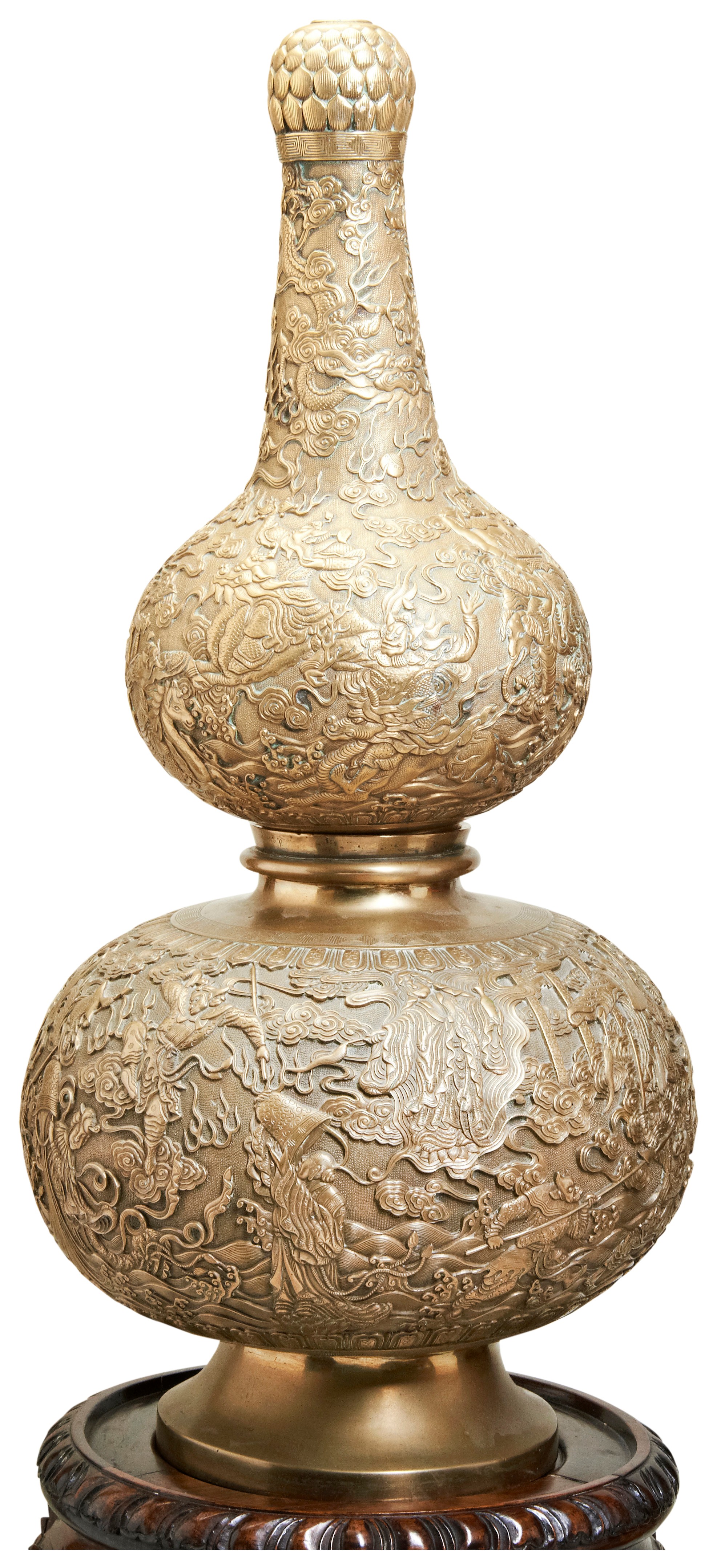 A FINE AND LARGE GILT-BRONZE DOUBLE-GOURD INCENSE BURNER  QING DYNASTY, 18TH / 19TH CENTURY 清 - Image 3 of 5