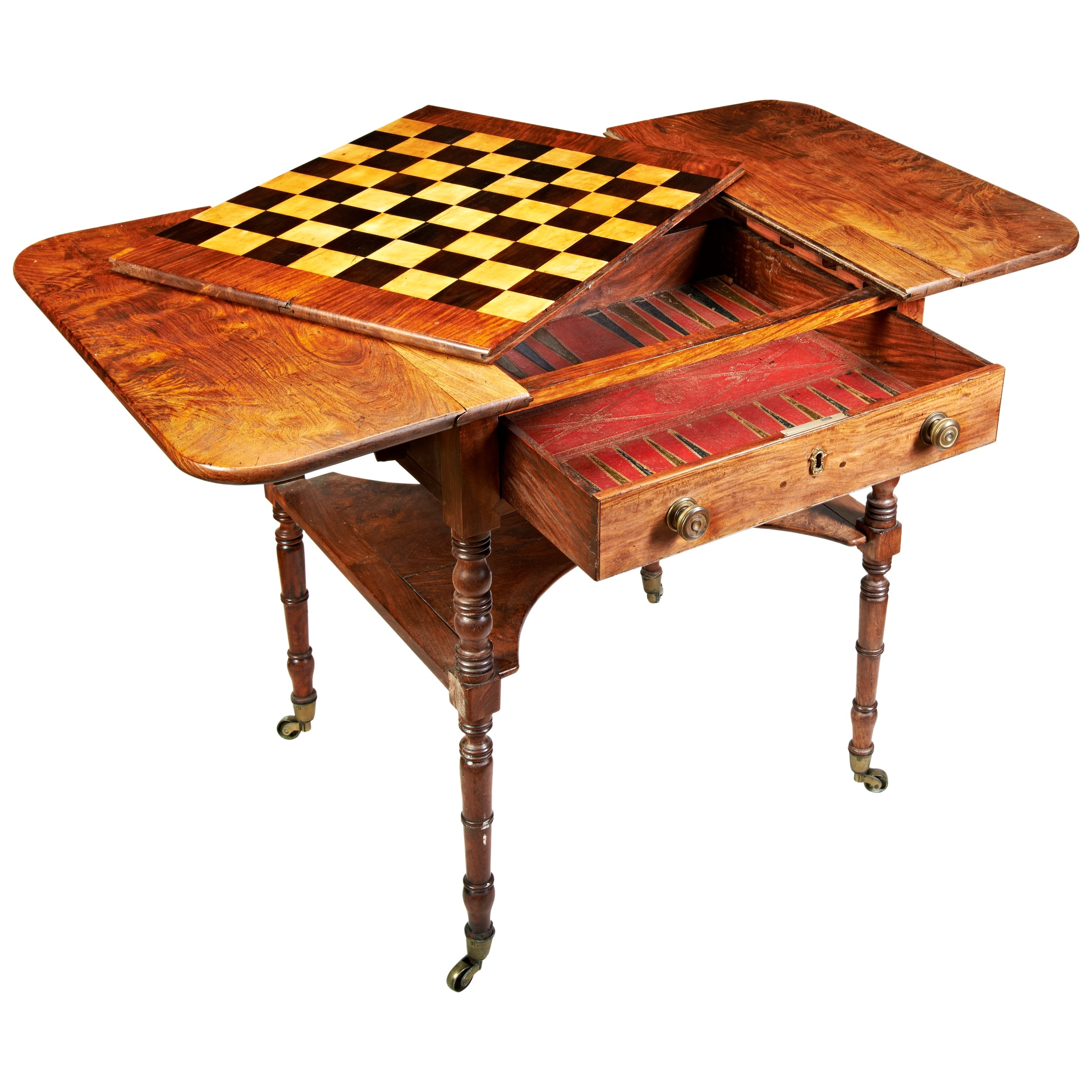 A RARE ANGLO CHINESE HARDWOOD AND PARQUETRY GAMES TABLE CIRCA 1820-1830 raised on slender turned - Image 5 of 8