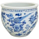 A BLUE AND WHITE JARDINIERE QING DYNASTY, 19TH CENTURY the sides painted in underglaze blue with