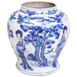 A BLUE AND WHITE BALUSTER JAR KANGXI PERIOD (1662-1722) decorated with elegant ladies in a garden