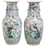 PAIR OF STRAITS FAMILE ROSE PERANAKAN  VASES LATE 19TH CENTURY the baluster sides decorated in