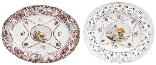 TWO CHINESE PORCELAIN DISHES WITH EUROPEAN SUBJECTS  QING DYNASTY (1644-1912)  Oval shaped dishes