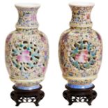 A GOOD PAIR OF FAMILLE ROSE REVOLVING AND RETICULATED VASES REPUBLIC PERIOD (1912-1949) each